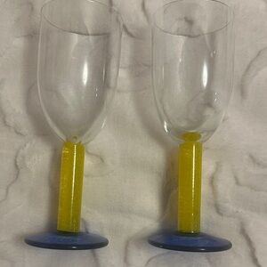 Dansk Caribe Cobalt Blue Base Yellow Stem Wine Glass Set
